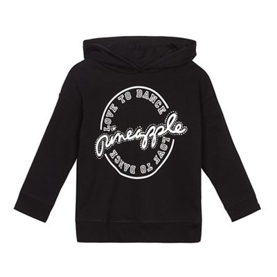 Girls' black diamante detail logo hoodie
